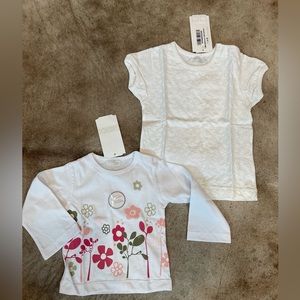 2-NWT Baby Girl’s Gimos Long Sleeve Shirts Size 12m/White Short Sleeve Size 24m